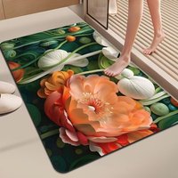 Tapis de sol en diatomite personnalisé en caoutchouc 3D à fleurs, séchage rapide, antidérapant, absorbant, tapis de salle de bain, tapis de douche
