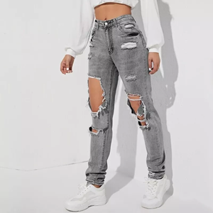 Vaqueros desgastados con cremallera para mujer, jeans desgastados con cremallera para novio, personalizados, de verano - Product Image 2