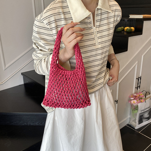 Nuova Borsa da Spiaggia alla Moda <span class=keywords><strong>in</strong></span> Rete di <span class=keywords><strong>Corda</strong></span> di Cotone Intrecciata, Borsa all'Uncinetto Fatta <span class=keywords><strong>a</strong></span> <span class=keywords><strong>Mano</strong></span> con Tasca Interna - Product Image 2