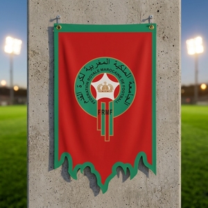 Drapeau de supporter de football du <span class=keywords><strong>Maroc</strong></span> 2026 personnalisé en gros, 75x125cm, en polyester, pour la décoration extérieure des stades - Product Image 1