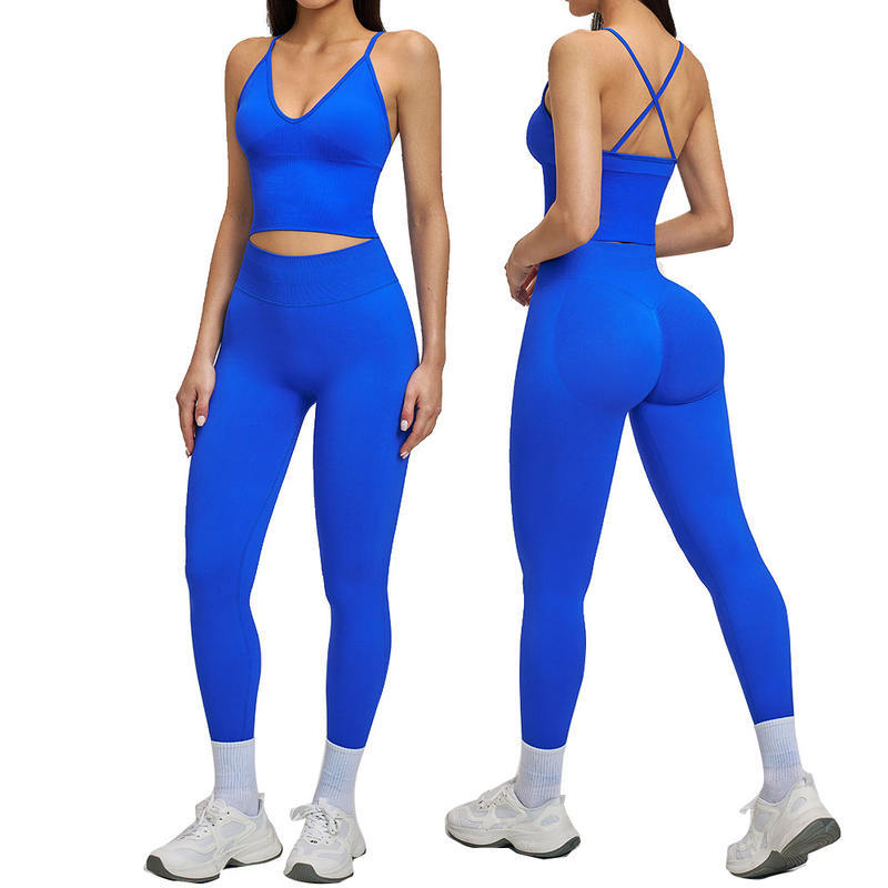Yoke New Style Seamless Solid Wrinkle-Resistant Yoga Set I-Shape 2-Piece High-Elastic Spandex/Nylon Fitness Wear for Women