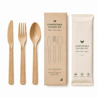 Ensemble de couverts en bagasse de canne à sucre certifiés BPI, 3 pièces, fourchette, couteau, cuillère compostables, couverts biodégradables, vente en gros