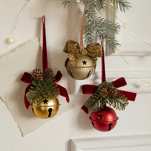 Decorazione per porte di Natale con fiocco di velluto rosso campanello dell'albero di Natale appeso campane di natale ornamento ciondolo di natale