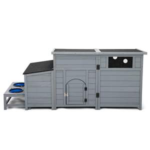 JX Dış Mekan Ahşap Köpek Kulübesi, Geniş Yaşam Alanı, Su Geçirmez Çatı ve Mama Kapları ile. Çeşitli Fonksiyonlar - Product Image 2