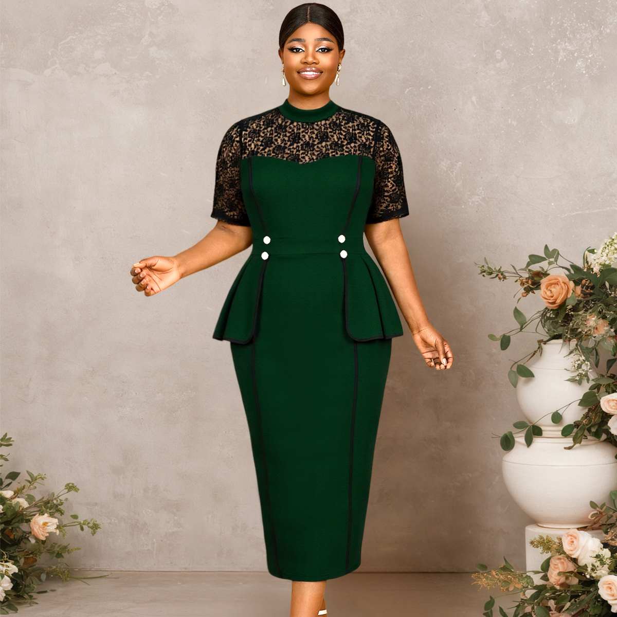 slim fit dress slacks Peasant Sleeve Peplum Dress - Komarov Clothing Official Site