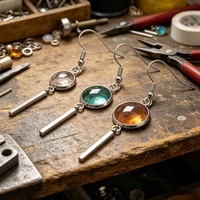 Suministros para fabricación de joyas: Pendientes colgantes DIY con bisel redondo para cabujón, de acero inoxidable, antideslustre, con barra en blanco y gancho tipo anzuelo