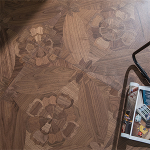 Lantai Kayu Rekayasa Rustic Walnut Hitam Desain Bebas untuk Ruang Tamu Teknik Halus - Product Image 4