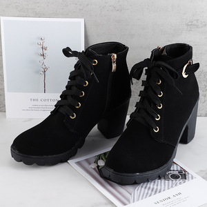 Women's Fashion Lace-Up Round Toe Frosted Thick Ankle <strong>Boots</strong> with Mesh Upper for Winter - Product Image 3