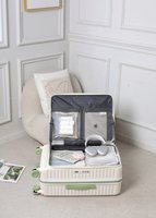 Valise rigide extensible avec ouverture profonde et compartiments zippés multicouches, valise à roulettes légère