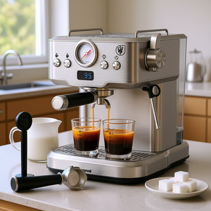 Machine à expresso professionnelle compacte 20 bars D0100XUYN4U, cafetière domestique, mousseur à lait, buse vapeur, manomètre - Product Image 2