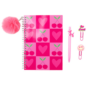 Juego <span class=keywords><strong>de</strong></span> cuaderno en espiral A5, bolígrafo, Clip <span class=keywords><strong>de</strong></span> papel, pompón <span class=keywords><strong>de</strong></span> piel, llavero, lindo gato, unicornio, fruta, papelería temática para la escuela y la Oficina - Product Image 3