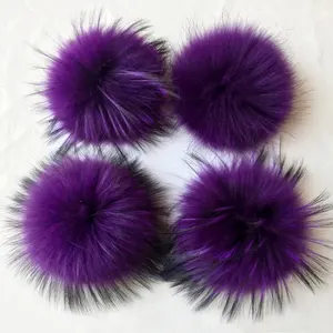 DIY Pompom Bulu Rakun Nyata dengan Tombol Tekan untuk Topi Sepatu Syal Aksesoris Bola Pom Pom Besar Bulu Alami Pompon