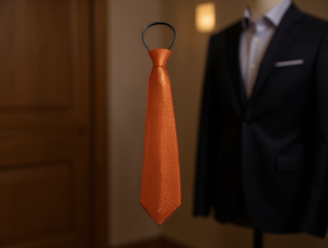 Cravatta con paillettes arancione 7,5 cm x 35 cm, accessorio da festa pre-annodato - Product Image 2