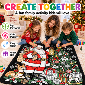 Couverture de Noël à colorier Père Noël, en peluche rectangulaire, décoration DIY pour la maison avec 24 marqueurs de tissu colorés pour la saison hivernale - Product Image 1