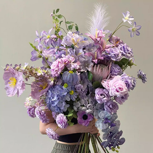 Flores Artificiais em Cores Roxas Lavanda, Rosas e Hortênsias para Casamentos e Decoração de Casa, Modelo 956 em Tecido de Seda - Product Image 3