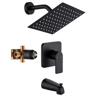 Ensemble de douche encastré en cuivre chromé de style américain pour le commerce extérieur, avec pommeau de douche carré et fonction pluie, pour hôtels et usage domestique