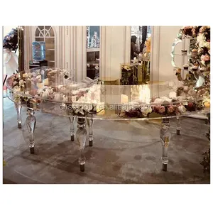 Muebles de boda, evento de fiesta, <span class=keywords><strong>mesa</strong></span> de <span class=keywords><strong>media</strong></span> <span class=keywords><strong>luna</strong></span>, círculo superior de cristal acrílico usado - Product Image 1