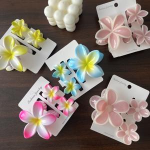 Pinzas para el Cabello Qianjin con Diseño Tropical de Playa y Flores, Juego Grande y Pequeño, Gelatina Láser Arcoíris, Venta al por Mayor - Product Image 1