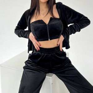 Logo personnalisé French Terry Sweatsuits Vente en gros Zip Hoodie Jogger <span class=keywords><strong>2</strong></span> pièces Ensembles Femmes Survêtements de grande taille - Product Image 3