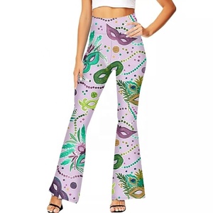 Womens Mardi Gras Bell Bottoms Lila Grün Gelb High Waist Flare Pants - Product Image 5