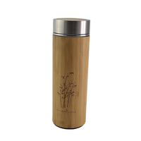 Botol Vakum Vbatty untuk Perjalanan, Minuman Bambu, Termos Stainless Steel (Bagian Bawah), Filter Jala yang Dapat Dilepas, Cangkir Termos Bambu