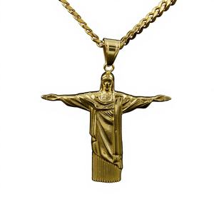 Collar con Cruz Cristiana Católica de Jesús, Brazo Extendido, de Acero de Titanio, Amuleto de Paz, Joyería de Brasil, Río de Janeiro - Product Image 1