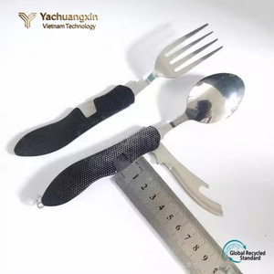 Ensemble de cuillère, fourchette et couteau pliants en acier inoxydable avec manche coloré, vaisselle multifonctionnelle pour l'extérieur - Product Image 2