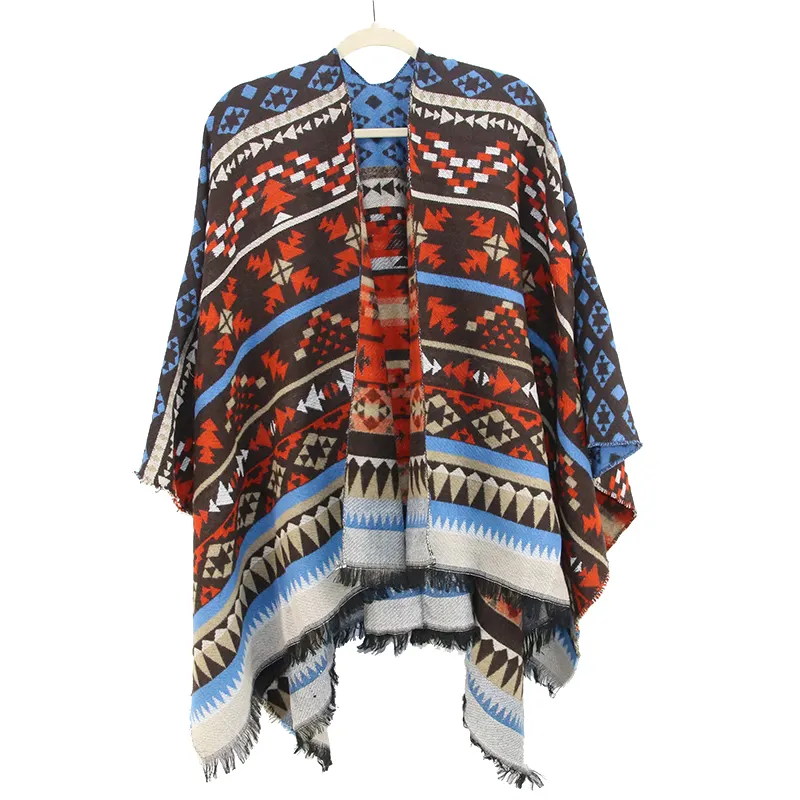 Cửa Hàng Thời Trang Cashmere Dệt Kim Poncho Wraps Pashmina Phụ Nữ Khăn Quàng Mùa Đông Sọc Tua Áo Len Khăn Choàng Ấm Cho Phụ Nữ