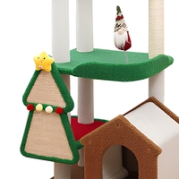 Pohon Natal Kucing Lucu dengan Tiang Garuk Sisal 4 Tingkat, Tempat Tidur Kucing, dan Mainan, Dikemas dalam Karton untuk Kucing Indoor