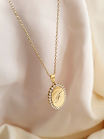 Collier avec pendentif ovale en zircon plaqué or 18 carats, gravable, personnalisé en acier inoxydable