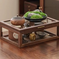 Nouvelle boîte de rangement de bureau rectangulaire en verre et noyer, style chinois, anti-poussière, transparente, fabriquée au Fujian, pour services à thé et objets d'étude
