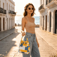 Sac seau pliable personnalisé en tricot rayé avec poignée, sacs au crochet pour femmes avec fermeture magnétique, style INS, vente en gros