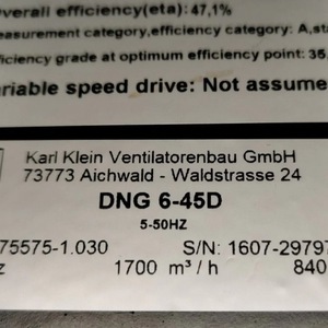 พัดลมแบบแรงเหวี่ยง Karl Klein รุ่น DNG 6-45D 5-50Hz 1700 ลูกบาศก์เมตรต่อชั่วโมง สแตนเลส - Product Image 1