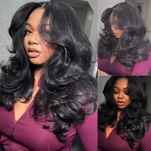 Perruque en <span class=keywords><strong>cheveux</strong></span> Remy cambodgiens en gros, sans colle, lisse, dégradée, HD, pré-épilée, avec ligne de <span class=keywords><strong>cheveux</strong></span> naturelle pour femmes - Product Image 4