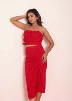 Ensemble coordonné pour femme : Haut tube rouge avec jupe à cordon de serrage – Tenue d'été élégante pour soirée, coupe confortable, légère et tendance, style décontracté