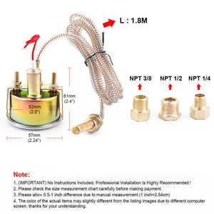 Medidor de Temperatura del Agua Mecánico para Automóvil con Doble Pantalla 50-140/130-280, con 3 Adaptadores, Categoría de Producto de Monitoreo - Product Image 3