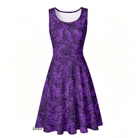 Robe Skater sans manches pour femmes, imprimé géométrique hexagonal violet, robe d'été trapèze avec poches latérales, mini-robe Sci-Fi Techwear