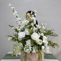 Bouquet de fleurs artificielles en soie 5D blanc et vert, 40 cm, pour allée florale de mariage et décoration d'autel