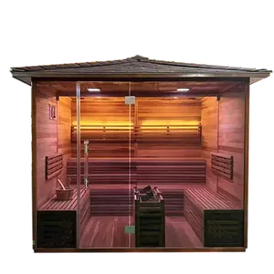 Venta directa de fábrica, sauna exterior de madera en forma de cubo, madera de cedro rojo, sauna tradicional negra - Product Image 5