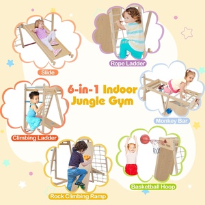 สนามเด็กเล่นในร่ม 6-in-1 มอนเตสซอรี่ จังเกิลยิม สไลเดอร์เด็ก ผนังปีนเขา ห่วงบาสเก็ตบอล บาร์โหน ปีนป่าย - Product Image 2