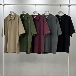 T-shirt unisexe en coton 100% respirant à manches courtes en maille gaufrée pour homme, couleur unie, base de t-shirt, tricot à demi-zip - Product Image 6