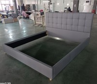 Lit de rangement moderne personnalisé en cuir PU capitonné gris, en bois de bouleau, prix abordable, pour chambre à coucher, vente en gros