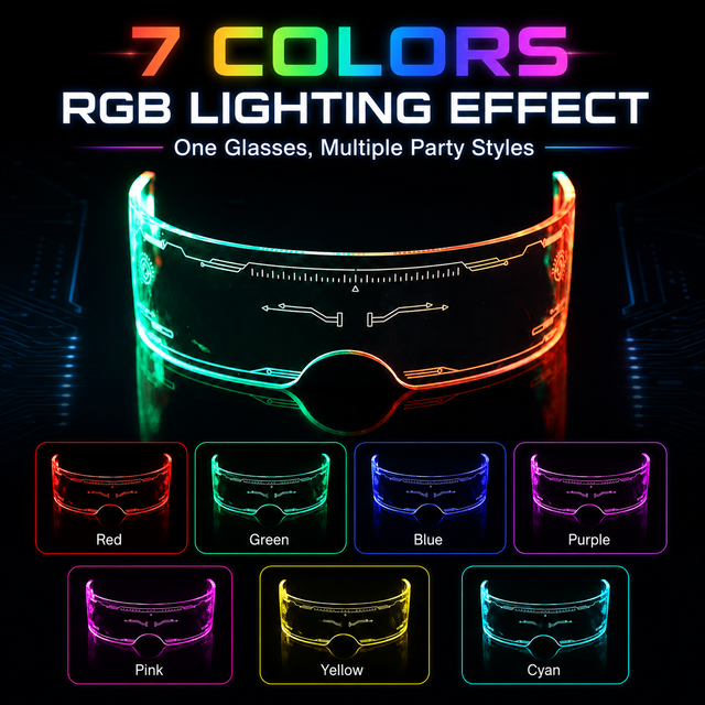 Unique Dazzling Color Changing Neon LED Cyberpunk Glasses for Stage Show Photo Shoot Photography
