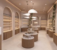 Aménagement intérieur de magasin de cosmétiques et de parfums de luxe, mobilier et vitrines sur mesure, décoration complète de magasin de parfums