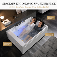 Baignoire de massage pour 2 personnes 1720/1820 mm en acrylique, double cuve avec appuie-tête en PU et douchette à main pour villa