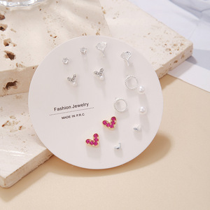 Juego de 7 pares de aretes de bisutería con incrustaciones de circonita en forma de corazón, luna y estrella, regalo para mujer - Product Image 2
