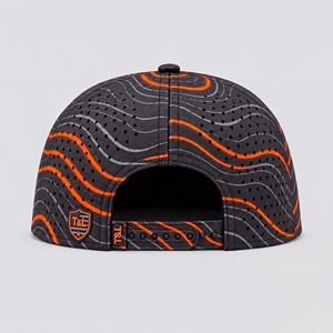 หมวกกอล์ฟลายคลื่นสีดำส้มเทา  วัสดุ PVC กันน้ำ  สายรัดแบบเชือก  ทรง Snapback 5 แผง  ระบายอากาศได้ดี เหมาะสำหรับกิจกรรมกลางแจ้ง  สำหรับผู้ชายและผู้หญิง - Product Image 4