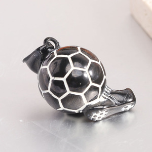 Football Pendant Necklace Black <b>Titanium</b> Steel Geometric Ball Design Daily Wear Gift Jewelry - Product Image 2