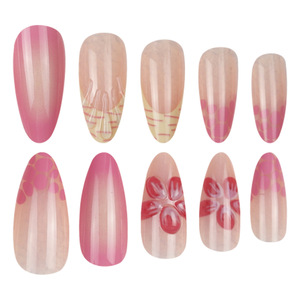 Faux ongles à couverture complète Pure Desire Style, motif floral <span class=keywords><strong>rouge</strong></span> français, forme <span class=keywords><strong>goutte</strong></span> d'eau, 24 pièces - Product Image 2