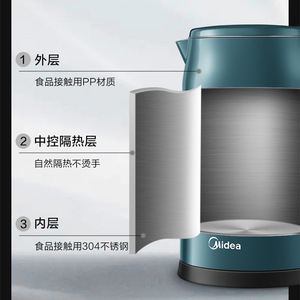 Bouilloire électrique Midea 1,7 L en acier inoxydable 304 avec arrêt automatique et protection contre l'ébullition à sec pour usage domestique - Product Image 6